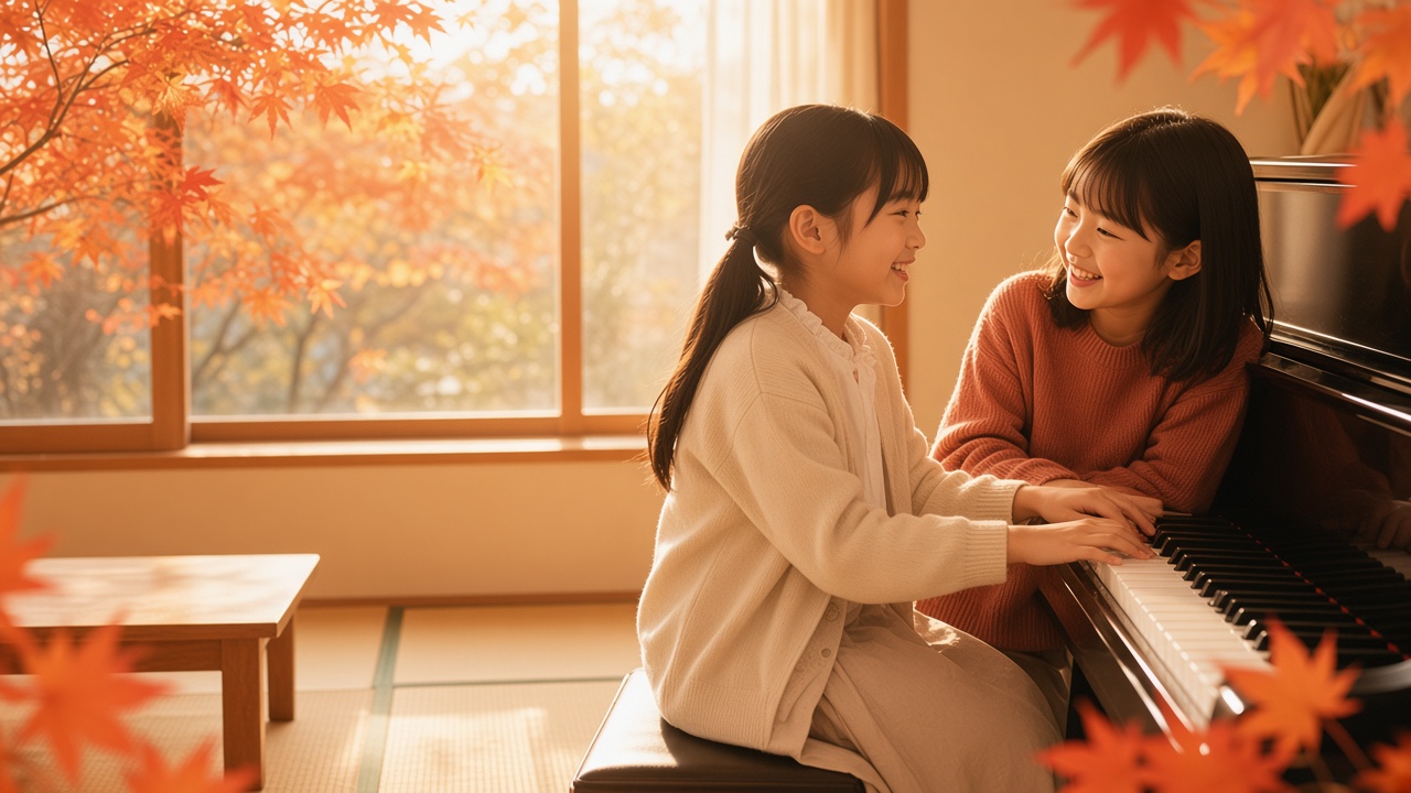 ご自宅のピアノで一緒にレッスンするお友だち